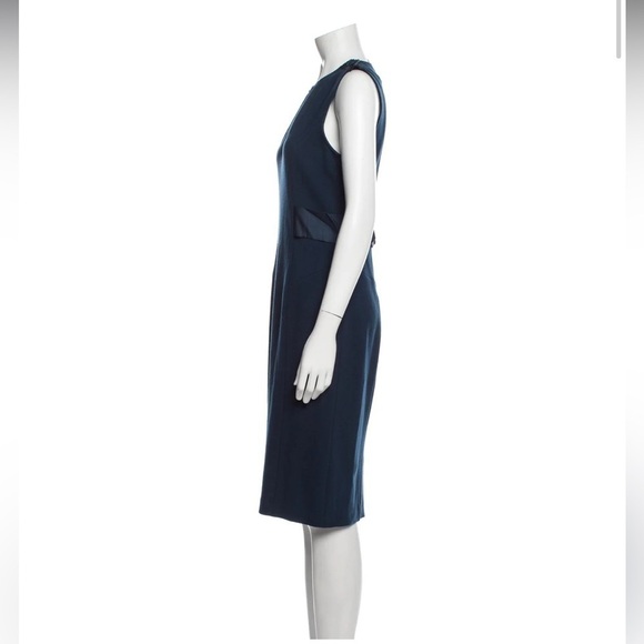 Vintage Diane Von Furstenberg Navy Wool‎ Silk Blend Button Sheath Midi Dress - Picture 2 of 9